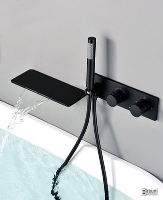 Смеситель для ванны с термостатом каскадный Piki черный 5277 фото