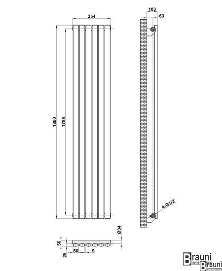 Вертикальний дизайнерський радіатор опалення TM ARTTIDESIGN Rimini 6/1800 сірий матовий 5516 фото