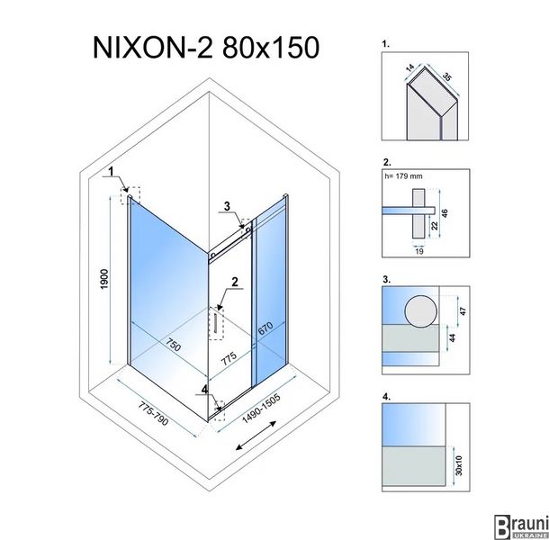 Кутова душова кабіна REA NIXON 100х150 P REA-K5014 + REA-K5009 фото