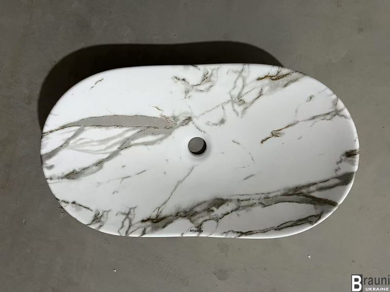 Умывальник (раковина) накладной WAVE-0105 MARBLE 62х36, белый мрамор MP6559 фото