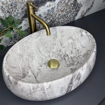 Умывальник (раковина) овальный 46х33 VENETO STONE GLOSSY накладной VBI-012814 фото