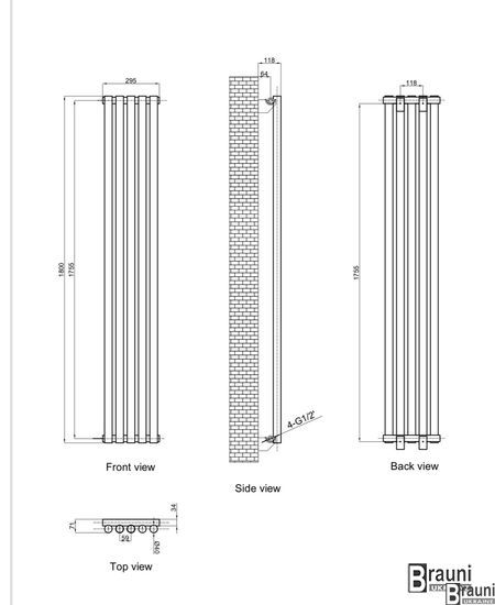 Вертикальний дизайнерський радіатор опалення ТМ ARTTIDESIGN Matera 5/1800 чорний матовий 5535 фото