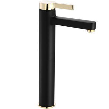 Смеситель для раковины (умывальника) REA POLO BLACK GOLD черный/золото высокий REA-B9978 фото