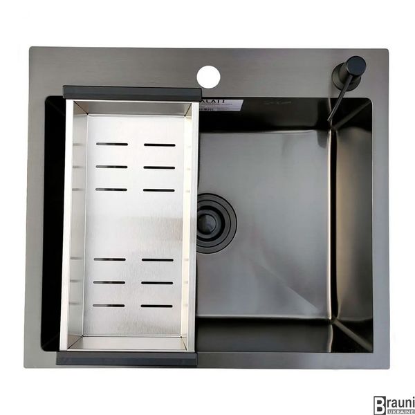 Кухонная мойка Arta U-490BL 54*48 из нержавейки черная + дозатор + корзина RO43517 фото