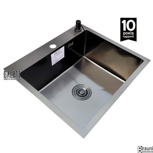 Кухонна мийка Arta U-490BL 54*48 з нержавійки чорна + дозатор + кошик RO43517 фото