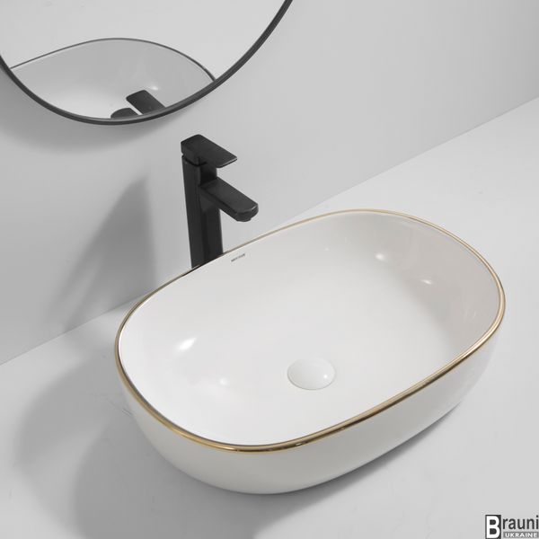 Умивальник раковина накладна 60х40 ELLIPSE-0105 EDGE GOLD біла з золотом MP6564 фото