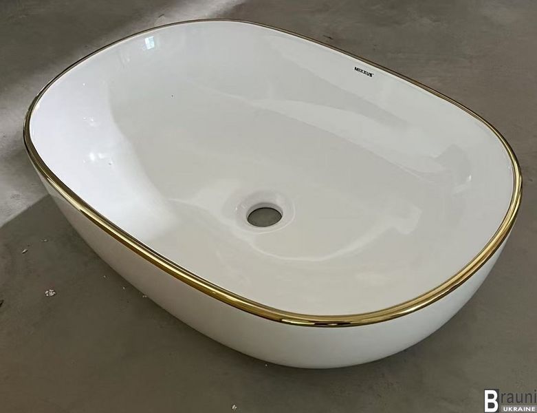 Умивальник раковина накладна 60х40 ELLIPSE-0105 EDGE GOLD біла з золотом MP6564 фото