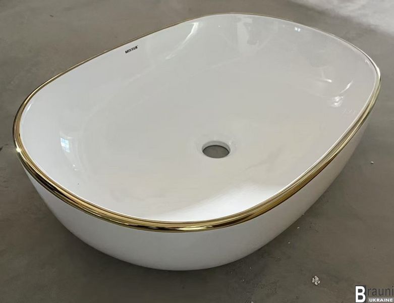 Умивальник раковина накладна 60х40 ELLIPSE-0105 EDGE GOLD біла з золотом MP6564 фото