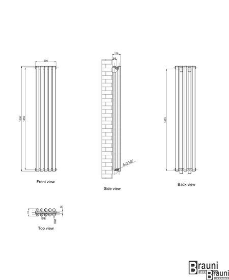 Вертикальний дизайнерський радіатор опалення TM ARTTIDESIGN Matera || 5/1500 сірий 5541 фото