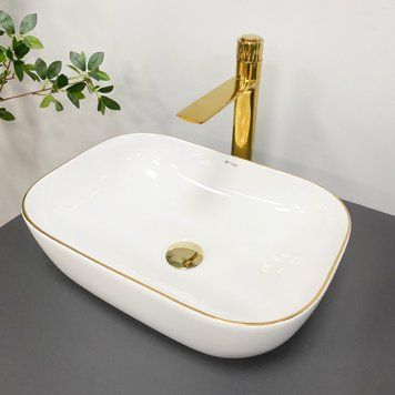 Умивальник (раковина) VBI RAVENNA WHITE GOLD EDGE накладний VBI-011218 фото