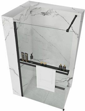 Душова стінка REA AERO BLACK MAT 110 з полицею EVO REA-K6597 + HOM-00652 фото