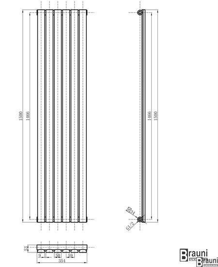 Вертикальний дизайнерський радіатор опалення TM ARTTIDESIGN Terni 6/1500 чорний 5544 фото