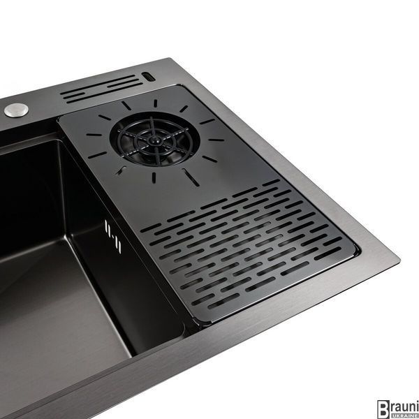 Кухонная мойка черная PVD 78*46 с омывателем стаканов и подставкой для ножей SP000041338 фото