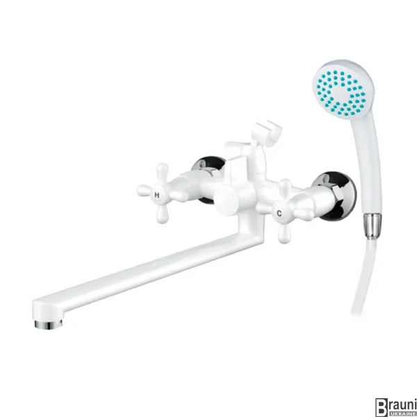 Змішувач для ванної Plamix Sirius-140 White (зі шлангом та лійкою) (PM0637) PM0637 фото