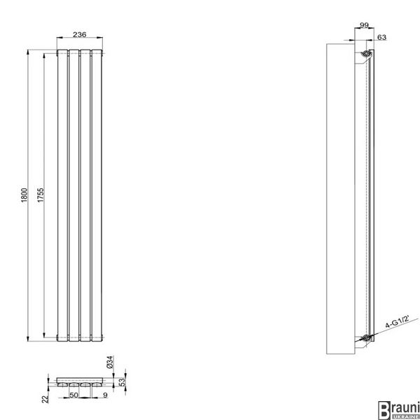 Вертикальний дизайнерський радіатор опалення TM ARTTIDESIGN Terni 4/1800 білий 7069 фото