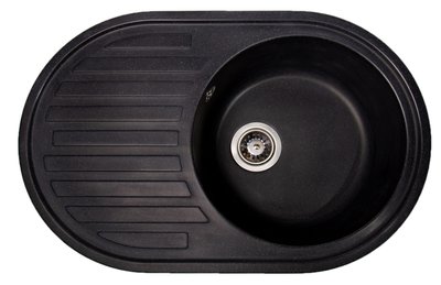 Кухонна мийка Elegancia Antracit 77х50 чорна з крилом гранітна RO43449 фото