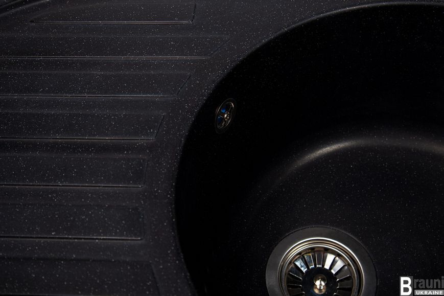 Кухонна мийка Elegancia Antracit 77х50 чорна з крилом гранітна RO43449 фото