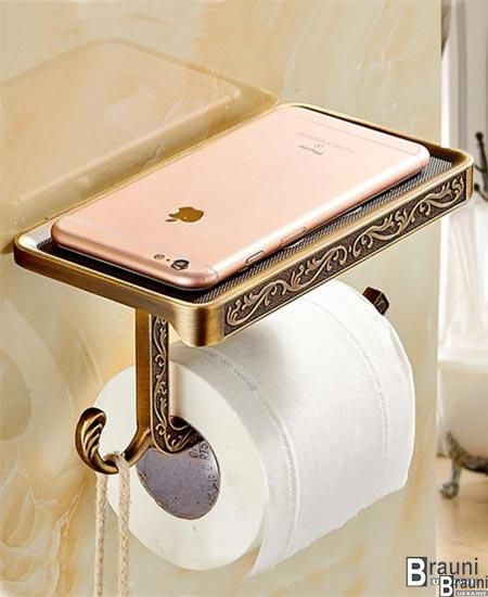Держатель туалетной бумаги / полотенец с полочкой R155 бронза 2029 фото