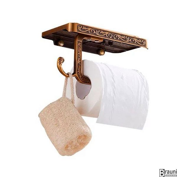 Тримач туалетного паперу / рушників з поличкою R155 бронза 2029 фото