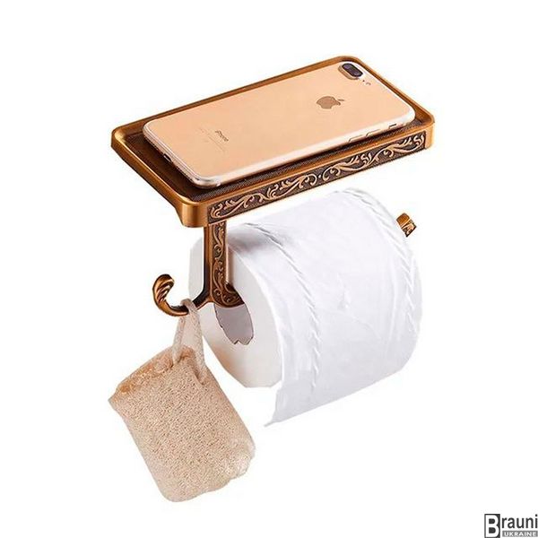 Держатель туалетной бумаги / полотенец с полочкой R155 бронза 2029 фото