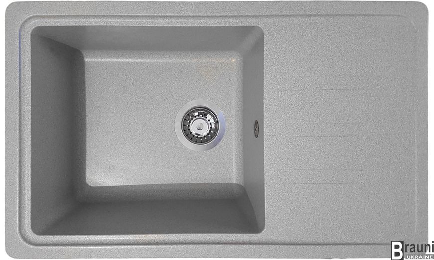 Гранітна мийка на кухню Trei Seda 71х43 сіра з крилом для сушки посуду RO48101 фото