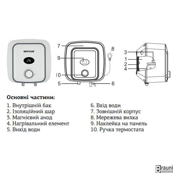 Водонагрівач "Над мийкою" Mixxus EWH-0506 Small Over накопичувач. 6 л, мокрий 1,5 kW (WH0020) WH0020 фото