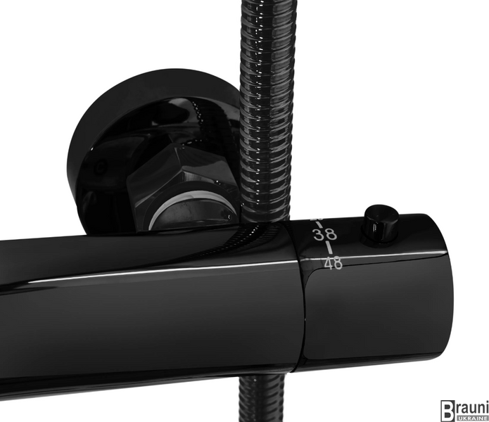 Душевая колона REA LUNGO BLACK GLOSSY с термостатом и изливом REA-P8763 фото