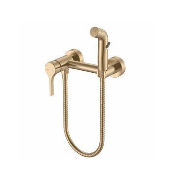 Змішувач гігієнічний з душем настінний Zerix Rex-222 Brushed Gold матове золото ZX6122 фото