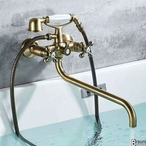 Бронзовий змішувач для ванни в ретро стилі з довгим виливом