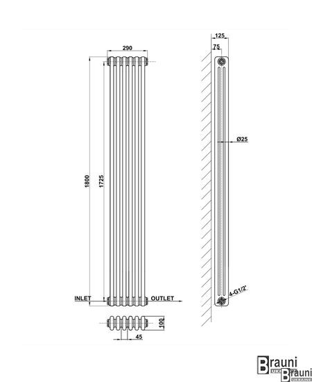 Вертикальный дизайнерский радиатор отопления TM ARTTIDESIGN Bari II 6/1800 черный матовый 5551 фото