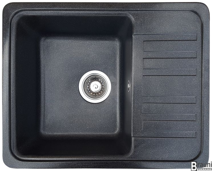 Кухонная мойка гранитная Regula Antracit 57х46 черная с крылом правая/левая RO44612 фото