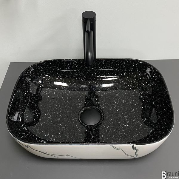 Умивальник (раковина) VBI RAVENNA WHITE BLACK MARMO накладний VBI-011230 фото