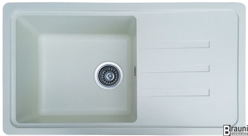 Гранітна мийка для кухні Trei Biela 78х43 біла з сушкою для посуду RO49714 фото