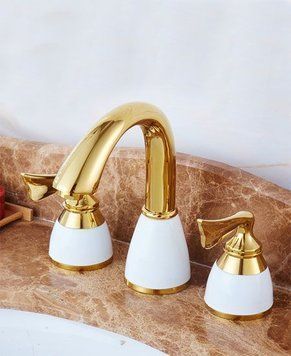 Смеситель для умывальника на 3 отверстия Lili Gold 1743 фото