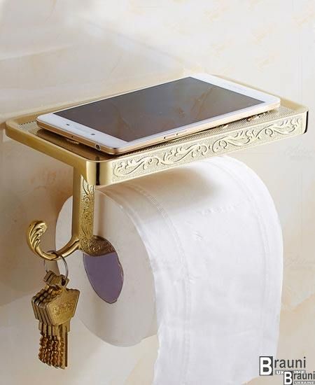 Тримач туалетного паперу / рушників з поличкою R155 золото 2034 фото