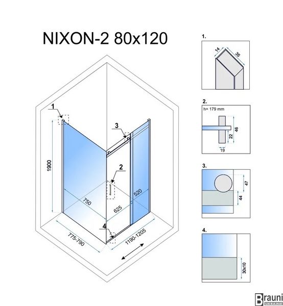 Кутова душова кабіна REA NIXON 80х120 P REA-K5010 + REA-K5003 фото