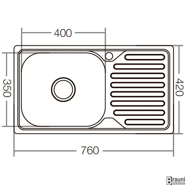 Кухонна мийка 76x42 см з крилом для сушки Z7642-08-180E, сатин, нержавійка ZX1602 фото