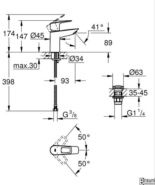 Одноважільний змішувач для раковини S-Size Grohe BauLoop New з нажимним донним клапаном (23878001) 23878001 фото