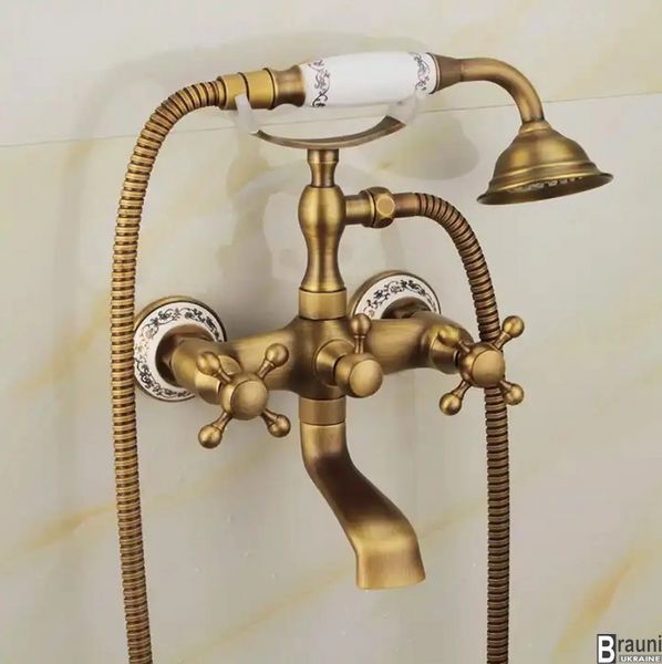 Смеситель для ванны и душа REA RUSTICO ANTIQUE GOLD настенный с изливом REA-B0702 фото