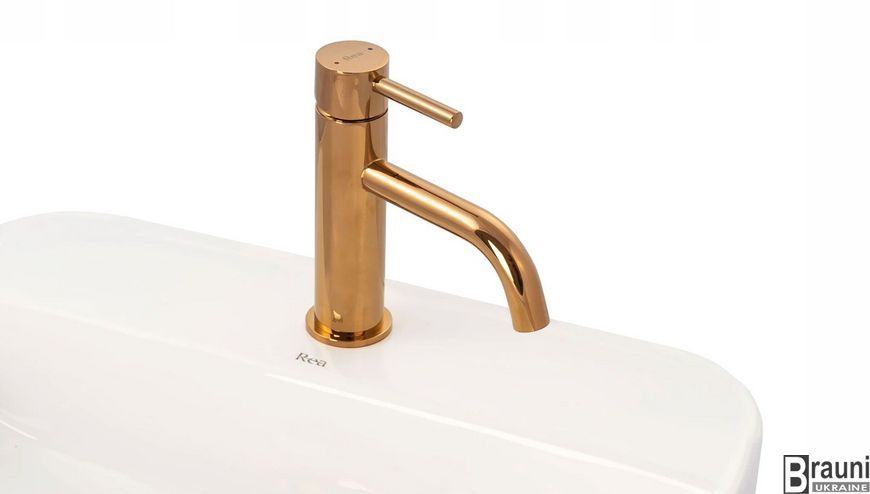 Смеситель для раковины (умывальника) REA LUNGO ROSE GOLD LOW розовое золото низкий REA-B4500 фото