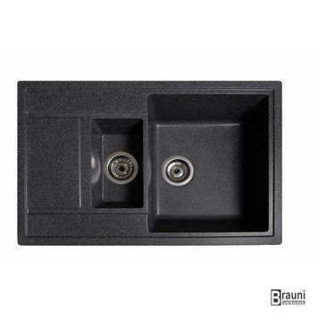 Кухонна мийка гранітна Jorum 78D Grafit (3342) з додатковою чашею RO43342 фото