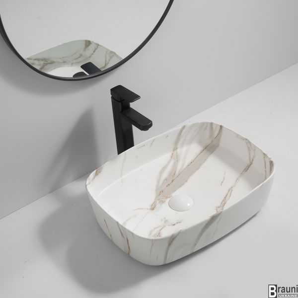 Умивальник (раковиний) накладий BEVEL-0102 MARBLE 49х37, мармур MP6519 фото