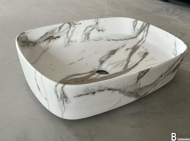 Умивальник (раковиний) накладий BEVEL-0102 MARBLE 49х37, мармур MP6519 фото