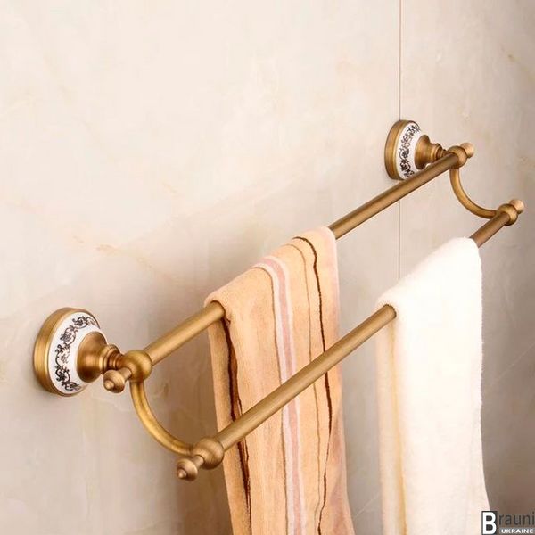 Бронзовий подвіййний тримач для рушників латунний у ванну кімнату