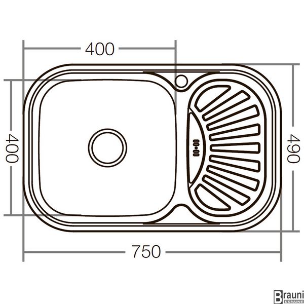 Мойка кухонная 75х49с крылом ZERIX Z7549-08-180E сатин, нержавейка ZX1606 фото