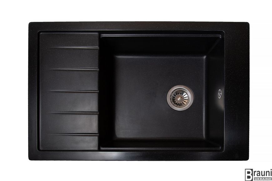 Кухонна мийка Patrat Antracit 78х51 чорна з крилом для сушки посуду RO43485 фото