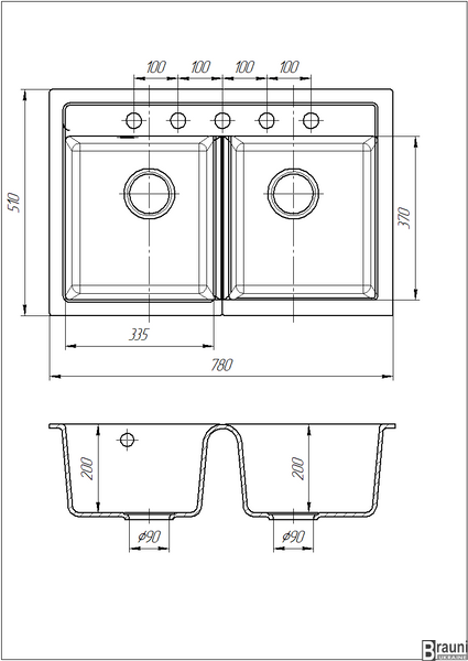 Кухонная мойка Valuri 78-2D Grafit 78х51 з двумя чашами RO43544 фото