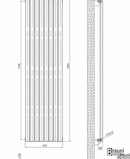 Дизайнерский вертикальный радиатор отопления TM ARTTIDESIGN «Rimini 8/1800» Цвет чёрный матовый 5475 фото