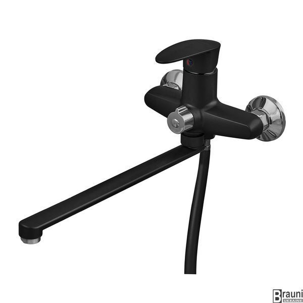 Смеситель для ванны Plamix CEZAR-006 EURO SET Matte black, со шлангом, лейкой и кронштейном (PM0690) PM0690 фото