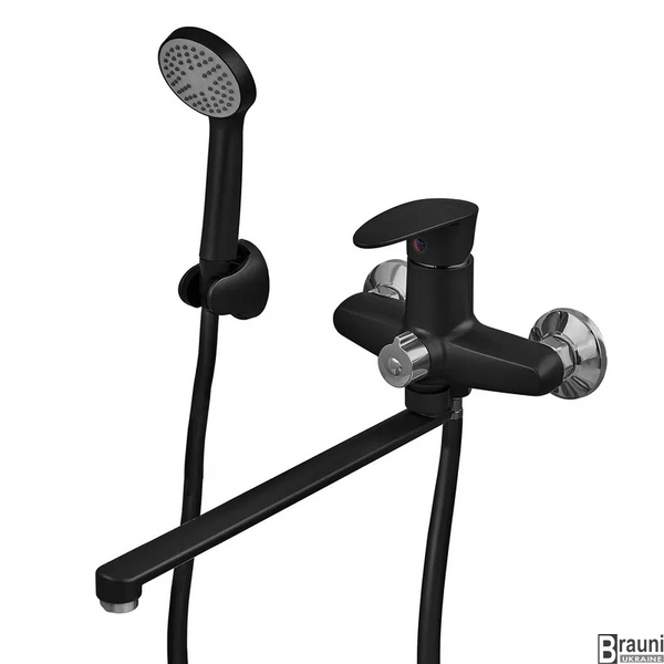 Смеситель для ванны Plamix CEZAR-006 EURO SET Matte black, со шлангом, лейкой и кронштейном (PM0690) PM0690 фото